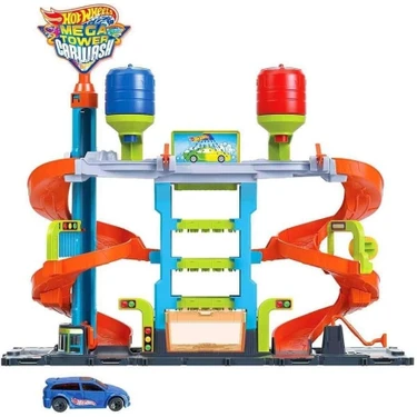 Hot Wheels Mega Araba Yıkama Kulesi Oyun Seti - Renk Değiştiren Araç ve Su Tankı ile Birlikte Gelen