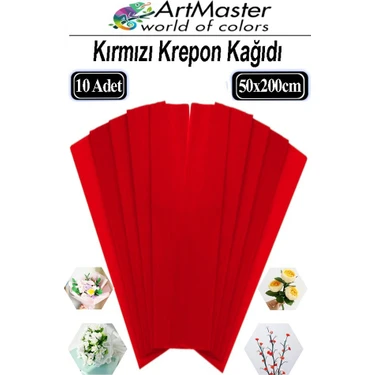 ArtMaster Krapon Kağıdı Kırmızı Renk 10 Adet 50X200 cm Grapon Kağıdı 10'lu Okul Proje Sınıf