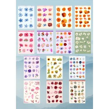 Miray Craft 14'LÜ ÇİÇEK TEMALI 12*17 CM STİCKER SETİ/BULLET JOURNAL,SCRAPBOOK, PLANLAYICI, AJANDA,