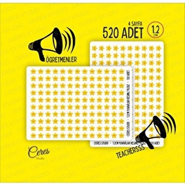 Öğretmenler Için Yıldız Etiketi Star Sticker 4 Sayfa 520 Adet 1,2cm