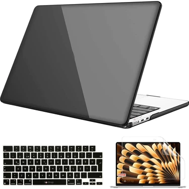 NovStrap Macbook Air M4 M3 M2 Çip 13.6" A3240 A3113 A2681 ile Uyumlu Parlak Kılıf + Siyah Klavye