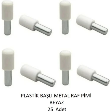 Plastik Metal Başlı Raf Pimi beyaz 25