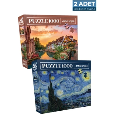 Neverland 2 Adet 1000 Parça Puzzle - Colmar ve Yıldızlı Gece (Starry