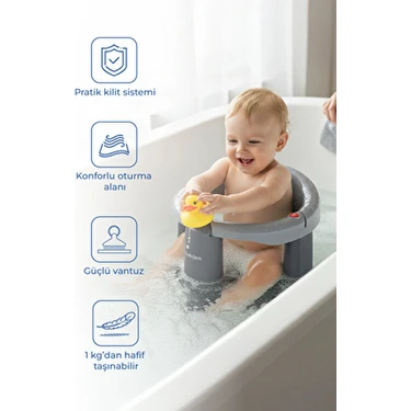 Baby Jem Babyjem Gri Önden Açılır Banyo ve Mama Oturağı 6+ Ay Güvenli Konforlu