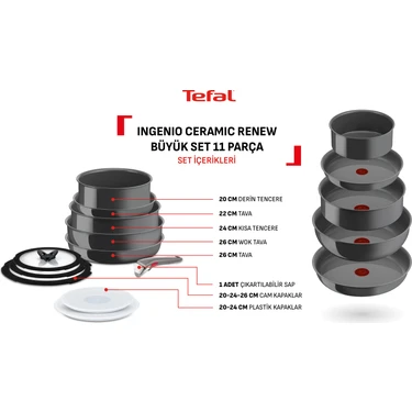 Tefal Ingenio Ceramic Renew Seramik Kaplama Tava Tencere Seti - 11
