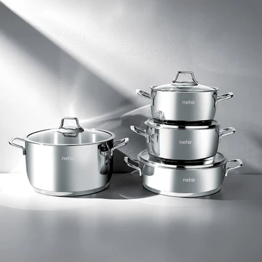 Nehir Silver Klasik 8 Parça Paslanmaz Çelik Tencere