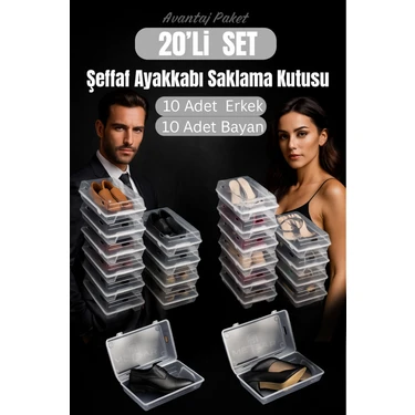 Metsar Home 20’li Set Şeffaf Ayakkabı Kutusu Erkek& Bayan– Ayakkabı Saklama Kutusu Düzenleyici