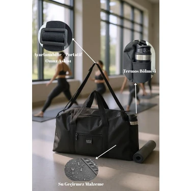 KAFFAA Unisex Uzun Askılı Seyahat Fitness ve Spor Çantası Su Geçirmez Tekstil Malzeme Sportswear