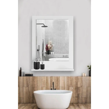 Safir Banyo Aynası, DRESUAR,60X45 Beyaz Raflı Banyo