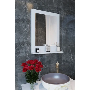 Raflı Banyo, Lavabo, Wc , Dresuar , Koridor , Mutfak , Makyaj 60X45 Beyaz Dik