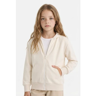 DeFacto Basic Düz Kapüşonlu Okul Fermuarlı Sweatshirt Kız Çocuk