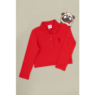 U.S. Polo Assn. Kız Çocuk Kırmızı Polo Yaka Basic Sweatshirt