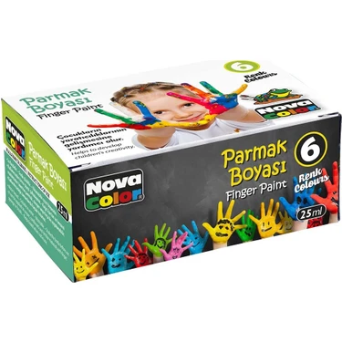 Nova Color Parmak Boyası - 6 Renk (Sarı, Kırmızı, Mavi, Yeşil, Beyaz, Siyah) Küçük Boy, Çocuklar