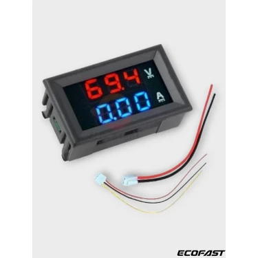 Ecofast Dijital Dual Voltmetre Ampermetre Volt Akım Ölçer Dc 0-100V 10A Kırmızı-Mavi, Voltmetre,