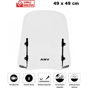 ABV Üniversal Şeffaf Siperlik (49x49 cm) + Bağlantı Ekipmanı (Motosiklet