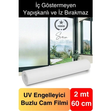 2 Metre x 60 cm Uv Engelleyici Buzlu Cam Filmi Iç Göstermeyen Güneş Engelleyen Yapışkan Banyo
