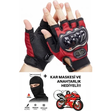 Edelvays Shop Korumalı EN13594 Sertifikalı Motosiklet Eldiveni Kırmızı