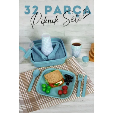 32 Parça 6 Kişilik Taşıma Çantalı Piknik Seti