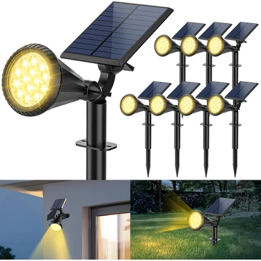 LED Spot Sarı Gün Işığı Solar Lamba Bahçe Aydınlatması Güneş Enerjili Sensörlü 18W Işık Duvar Çim