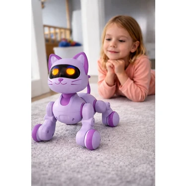 Toha Kumandalı Akıllı Robot Kedi Oyuncak Mor  -30 Fonksiyonlu, Dokunmatik, Işıklı ve