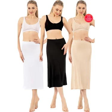 Özkan Underwear Özkan 26975 3'lü Paket Kadın Viskon Kumaş Karışık Renk Diz Altı Uzun Etek Elbise
