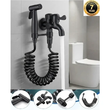 OEM Banyo Tuvalet Taharet Musluğu Spiralli Bide ve Hortum Başlığı 7 Yıl Garanti Mat Siyah