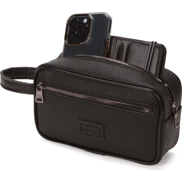 Newish Polo Erkek Siyah Deri Portföy Clutch Traş Kozmetik Bakım ve Günlük El Çantası