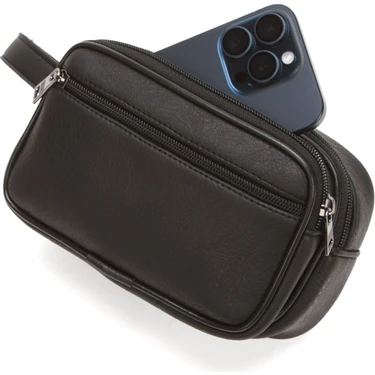Erkek Bileklik Kemerli Portföy Clutch Traş Kozmetik El Çantası NEW344 -