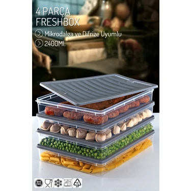 4'lü Set Freshbox Mikrodalga ve Difrize Uygun Saklama