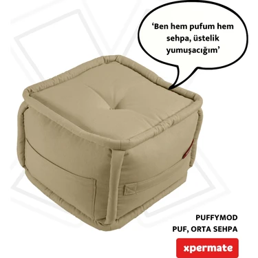 Xpermate Puffymod Dekoratif Kare Puf Orta Sehpa Ayak Uzatma Puf 40 x 32  cm