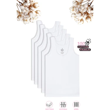 Özkan Underwear Özkan 1605 5'li Paket Kız Çocuk %100 Pamuklu Ribana Yakası Dantel Detaylı Esnek