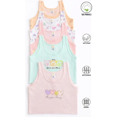 Özkan Underwear Özkan 41600 5'li Paket Kız Çocuk Karışık Renkli Desenli Pamuklu Yumuşak Rahat Kalın