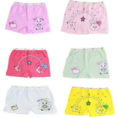 Tutku 6'lı Paket Baskılı Elastan Kız Çocuk Külot Boxer