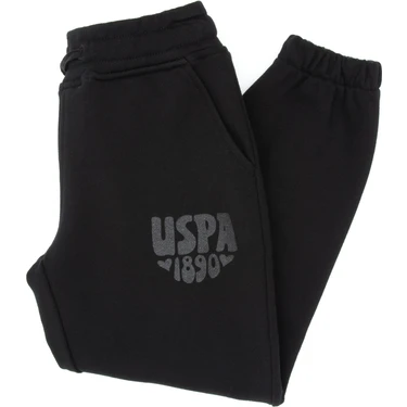 U.S. Polo Assn. Kız Çocuk Siyah Simli Baskı Detaylı Jogger Eşofman Altı