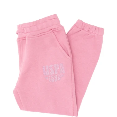 U.S. Polo Assn. Kız Çocuk Pembe Simli Baskı Detaylı Jogger Eşofman Altı