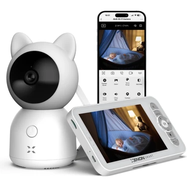Xenon Smart Akıllı Bebek Kamerası Dijital 5'' LCD Monitörlü Sıcaklık ve Nem Ölçen Ninni Çalan Gece