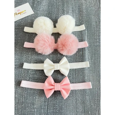 Pempem Bandana Kız Bebek 4lü Saç Bandı( Fiyonk Bandana, Ponpon Bandana) (0-2