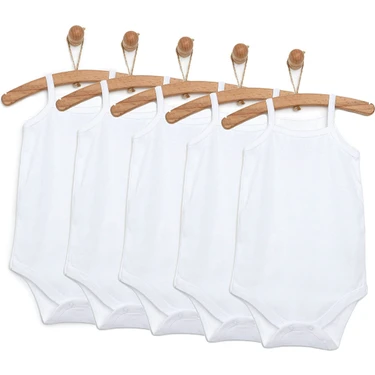 HelloBaby Unisex 5li Beyaz Body Bisiklet Yaka İp Askılı