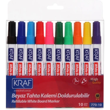 Kraf 770 Doldurulabilir Beyaz Tahta Kalemi 10'lu Set (Karışık