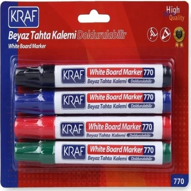 Kraf 770 Doldurulabilir Beyaz Tahta Kalemi 4'lü Set