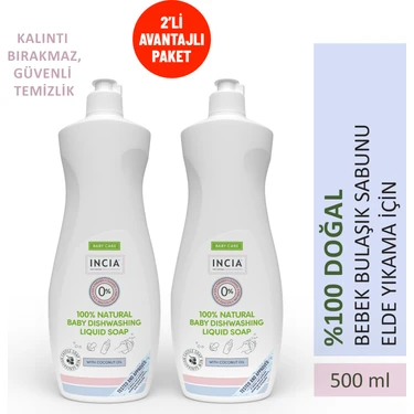 INCIA %100 Doğal Bebek Bulaşık Sabunu Bitkisel Emzik Biberon Temizleyici Vegan 500 ml X2
