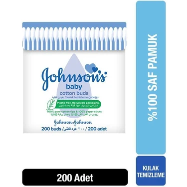 Johnson's Kulak Temizleme Çubuğu 200 Adet Yumuşak Pamuksu Doku Hassas Ciltler