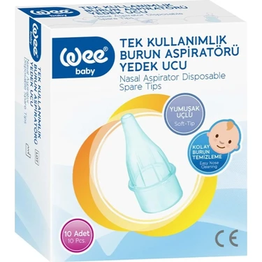 Wee Baby Burun Aspiratörü 10 Adet Tek Kullanımlık Yedek Uç Ergonomik Tasarım ile Bebek