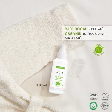 INCIA %100 Doğal Bebek Yağı Organik Jojoba Bakım Masaj Yağı Parafinsiz Bitkisel Vegan 110 ml X2