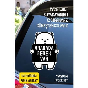 Alışveriş Kurdu Arabada Bebek Var Ayıcık Figürlü Araba-Motosiklet Cam Etiket Sticker -