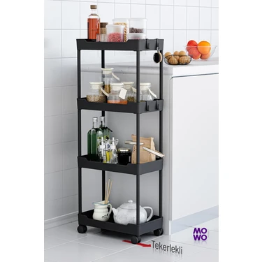 Mowo Home Mowo 4 Katlı Tekerlekli Mutfak Rafı, Banyo Rafı, Kitaplık, Düzenleyici Açık