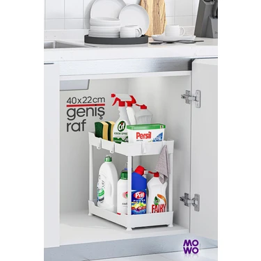 Mowo Home 2 Katlı Mutfak Düzenleyici Plastik Raf 40x22 cm Modern Tasarım ile Geniş
