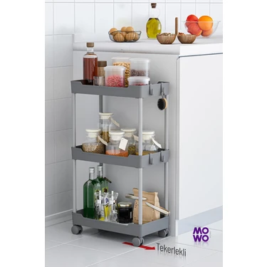Mowo Home Mowo 3 Katlı Tekerlekli Mutfak Rafı, Banyo Rafı, Kitaplık, Düzenleyici Açık