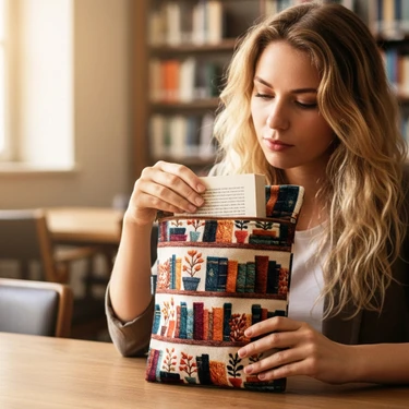 Woodycord El Yapımı Kitap ve Tablet Kılıfı 3D Kütüphane Desenli (21X27