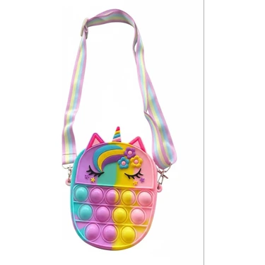 The Littles Kids Kız Çocuk Unicorn Figürlü Karışık Renkli Askılı Fermuarlı Tek Gözlü Silikon Pop-It